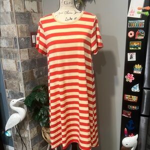 LuLaRoe Red and Cream Striped Carly Dress